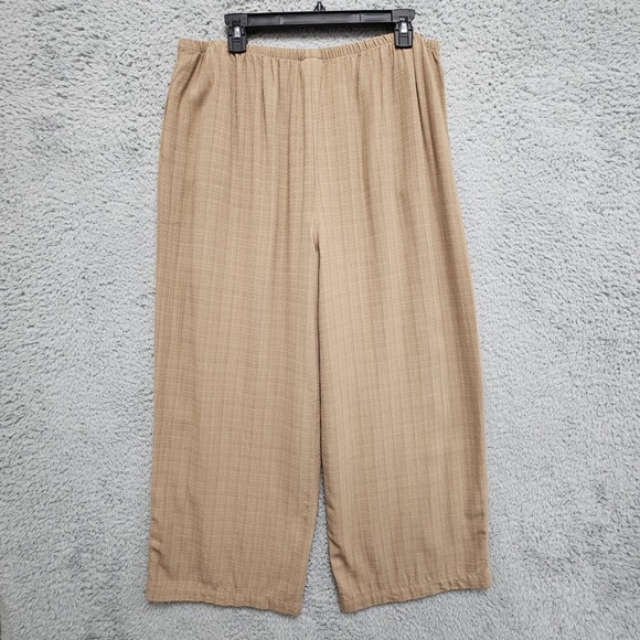 Eileen‎ Fisher Pants Womens L Brown Viscose Linen Nylon Wide Leg Pull On Elastic - Picture 7 of 14